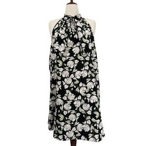 Sun & Moon Black Floral Sleeveless Halter Neck A-Line Swing Dress Women's Large